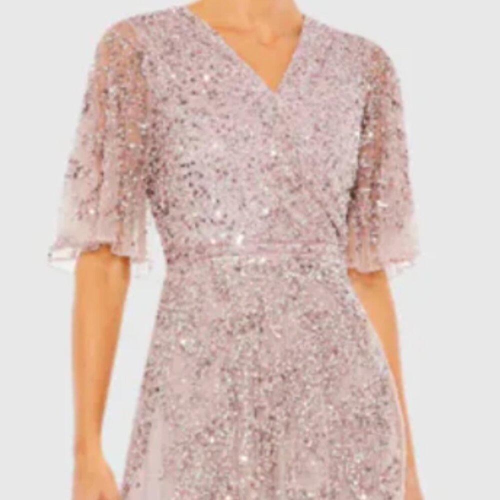 Mac Duggal 93681 Sequined Butterfly Sleeve High Low Gown Womens Dress New